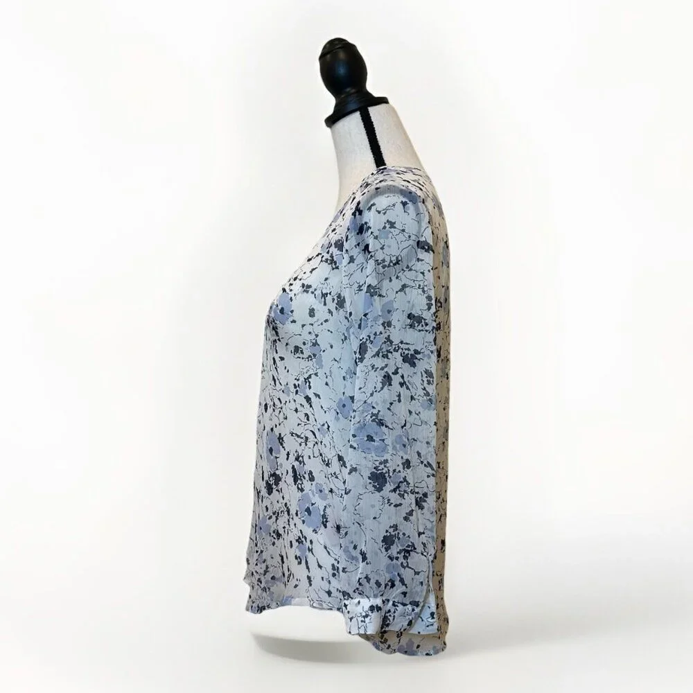 Philosophy Blouse Women’s Medium Sheer Floral White With Blue Flowers Sheer - Picture 3 of 14